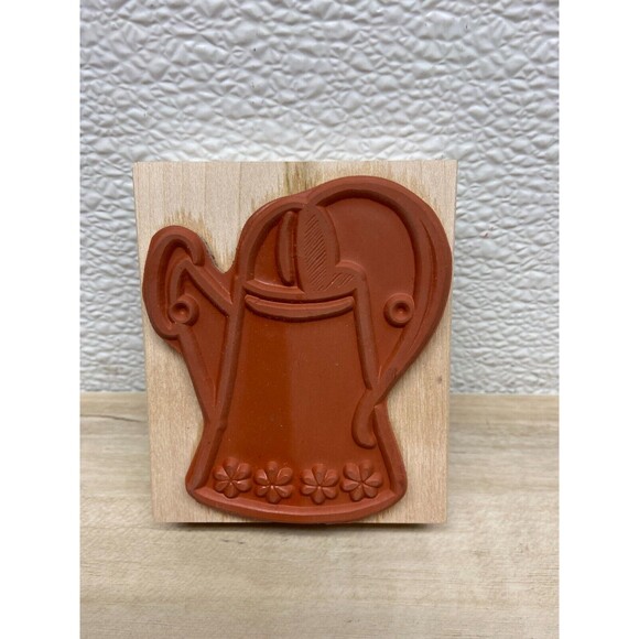 Vintage 1999 Embossing Arts Wood Mounted Rubber Stamp Watering Can - Picture 2 of 6